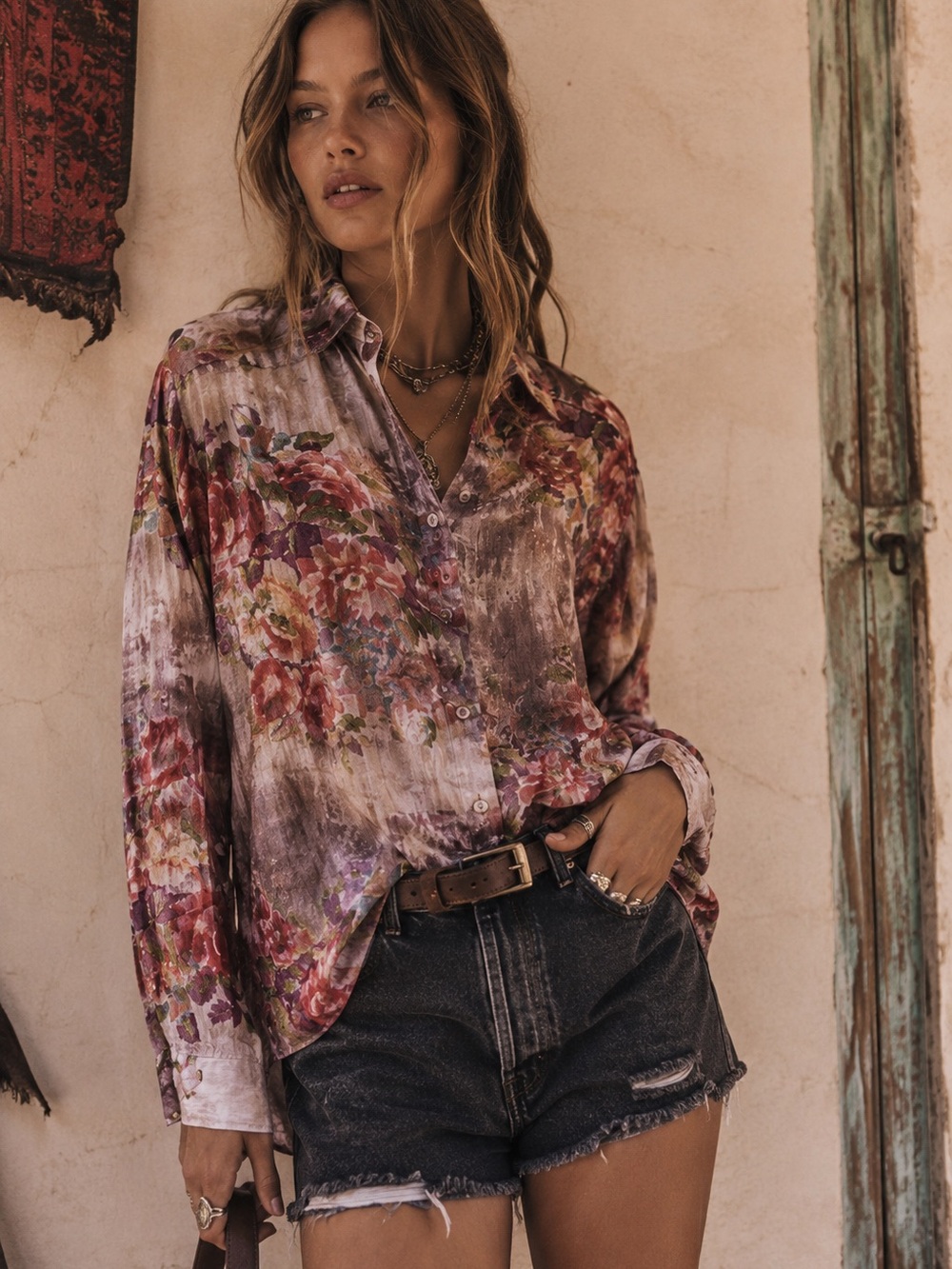 Vintage Floral Watercolor Printed Long Sleeve Blouse Shirt In Size Large/Medium